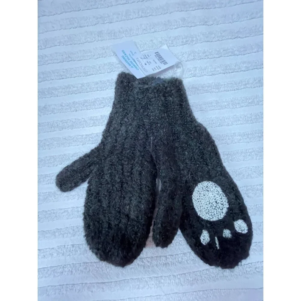 New Crewcuts Boy's Large Winter Fleece Mittens Embroidered Panda Paw Black